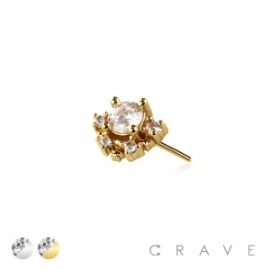 316L SURGICAL STEEL THREADLESS PUSH IN GOLDEN SUN SHAPE BEZEL CZ TOP PART